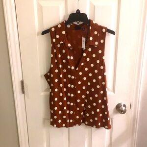 Gap sleeveless linen – blend blouse in chestnut with ivory polkadots, XL tall